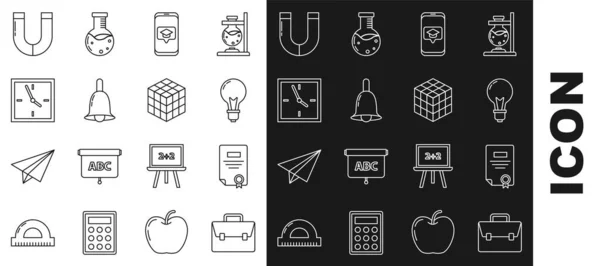 Set Line Briefcase Certificaat Sjabloon Lampje Met Ideeëngoed Schoolkapje Smartphone — Stockvector