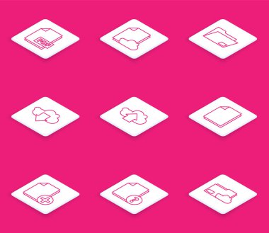 Satır PDF dosya belgesi Cloud depolama metni Doküman indirmesini ayarla Yeni ve bilinmeyen simge ekle. Vektör.