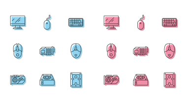 HDD fare ve simge sürücüsü HDD ekran ekran ekran ekran ekran kartı görüntüleme satırı ayarla. Vektör.