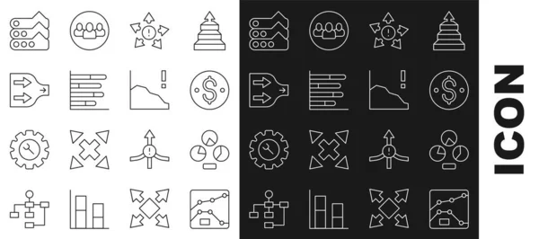 Definir Linha Gráfico Gráfico Diagrama Pie Infográfico Símbolo Dólar Muitas — Vetor de Stock