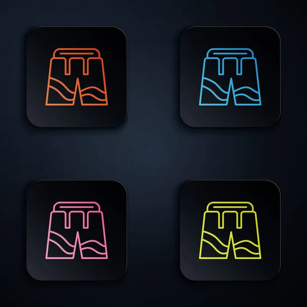 Color Neon Line Short Pants Icon Isolated Black Background Set — Archivo Imágenes Vectoriales