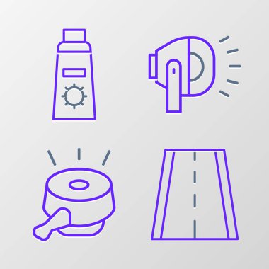 Bisiklet şeridi çan lambası ve güneş kremini tüp simgesine yerleştir. Vektör.