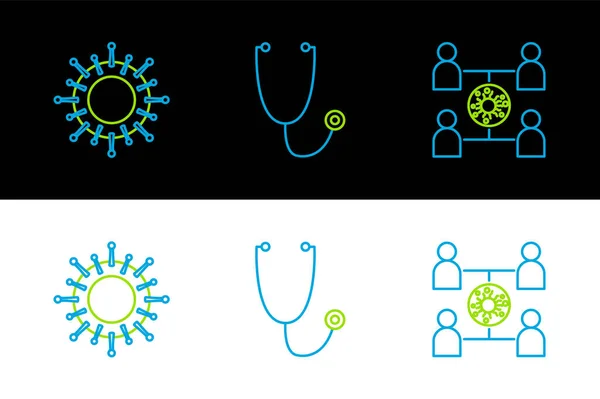 Definir Linha Propagação Vírus Ícone Estetoscópio Vetor —  Vetores de Stock