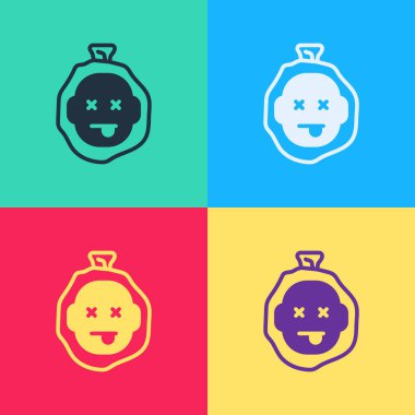Pop Art Murder simgesi renk arkaplanında izole edildi. Vücut, kanama, ceset, kanayan ikon. Ölü kafa. Suç mahalli kavramı. Vektör.