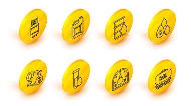 Petrol demiryolu sarnıcı motor benzin ölçer tüp değişimi dolar sembolü varil yağı kutusuyla benzin ve propan tankı ikonu değişimi yapın. Vektör.