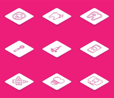 Diş koruma diş macunu diş beyazlatma konseptini diş macunu ve implant ikonu ile çevrimiçi tıbbi şırınga çevrimiçi diş bakımı karşıt tübü ile ayarla. Vektör.