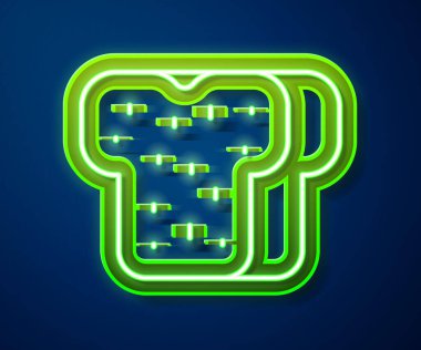 Mavi arka planda izole edilmiş kızarmış ekmek parçası için parlayan neon hattı tostu. Öğle yemeği, akşam yemeği, kahvaltı atıştırmalığı. Vektör.