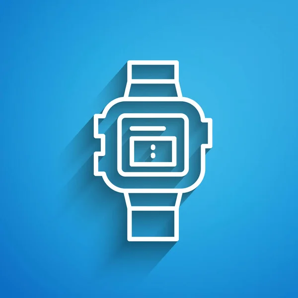 Weiße Linie Armbanduhr Symbol Isoliert Auf Blauem Hintergrund Armbanduhr Symbol — Stockvektor