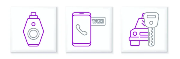 Nastavit Řádek Autopůjčovna Klíč Dálkovým Taxi Volání Ikona Telefonní Služby — Stockový vektor