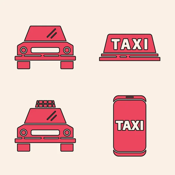 Setzen Sie Taxi Anruftelefon Auto Taxi Autodach Und Taxi Auto — Stockvektor