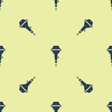 Mavi Mikrofon simgesi sarı arkaplandaki kusursuz deseni izole etti. Radyodaki mikrofondan. Sözcü işareti. Vektör.