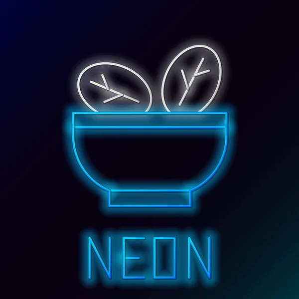 Świecąca Neon Line Sałatka Ikonie Miski Izolowane Czarnym Tle Świeża — Wektor stockowy