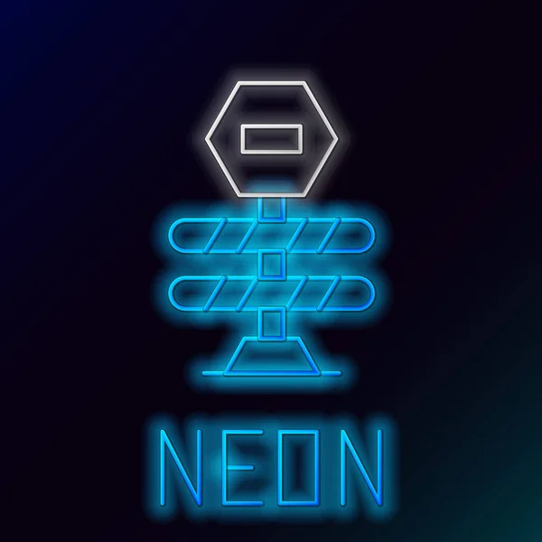 Gloeiende Neon Lijn Road Barrière Pictogram Geïsoleerd Zwarte Achtergrond Symbool — Stockvector