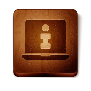 Kahverengi Bilgi simgesi beyaz arkaplanda izole edildi. Tahta kare düğme. Vektör.