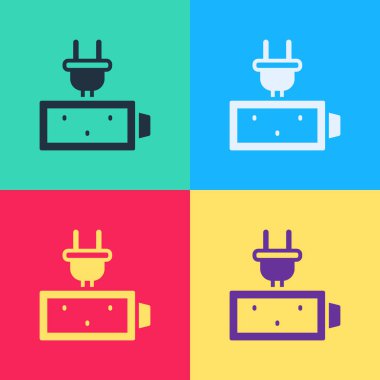 Pop Art Batarya şarj seviyesi göstergesi simgesi renk arkaplanında izole edildi. Vektör.