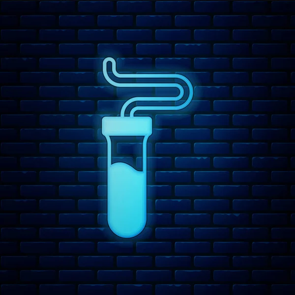 Parlayan Neon Test Tüpü Kimyasal Test Ikonu Tuğla Duvar Arkasında — Stok Vektör