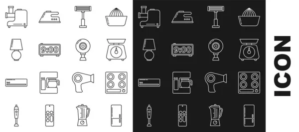 Set Line Refrigerador Estufa Gas Escalas Calefacción Eléctrica Reloj Despertador — Vector de stock