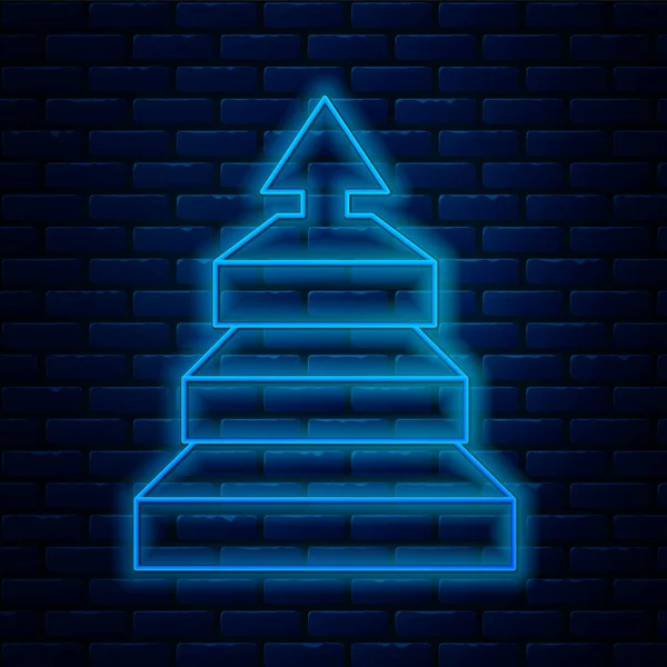 Іконка Інфографіки Діаграми Бізнес Піраміди Світиться Ізольована Фоні Цегляної Стіни — стоковий вектор