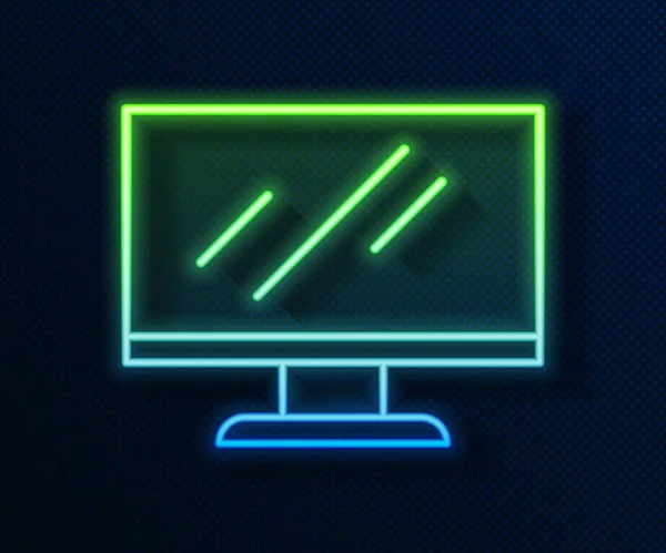 Világító Neon Vonal Számítógép Monitor Képernyő Ikon Elszigetelt Kék Háttérrel — Stock Vector