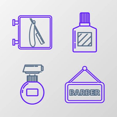 Berber dükkanı kremi ya da losyon kozmetik tüpü traş losyonu ve jilet ikonu. Vektör.