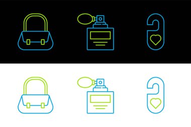 Satırı ayarlayın. Lütfen kalp çantası ve parfüm ikonu ile rahatsız etmeyin. Vektör.