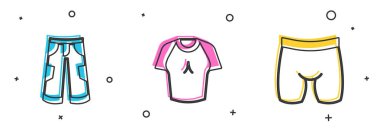 Pantolon Tişörtü ve Bisiklet Şortu simgesini ayarla. Vektör.