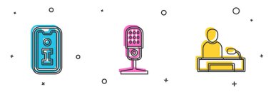 Bilgi Mikrofonu ve Televizyon raporlama simgesini ayarla. Vektör.