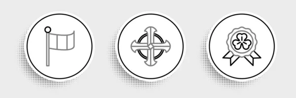클로버 내셔널 아일랜드 국기와 크로스 아이콘으로 라인메달을걸수있다 Vector — 스톡 벡터