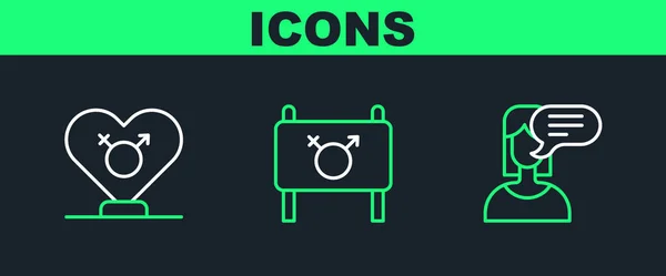 Set Line Vrouwelijke Mening Gender Feminist Activist Icon Vector — Stockvector