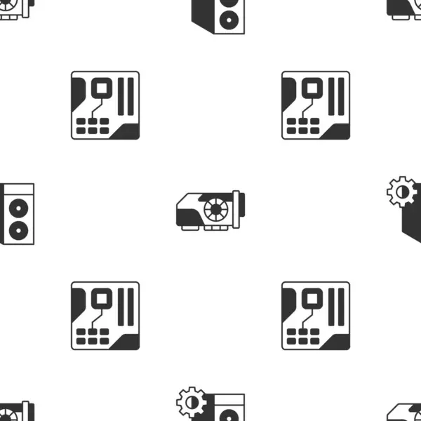 Встановити Випадок Комп Ютера Відеокартки Цифрового Чипа Материнської Плати Безшовний — стоковий вектор
