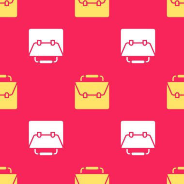 Sarı Evrak Çantası simgesi kırmızı arkaplanda izole edilmiş pürüzsüz desen. İş ilanı. İş portföyü. Vektör.