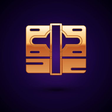 Gold Stacks kağıt para ikonu siyah arka planda izole. Para desteleri. Para birimi. Vektör.