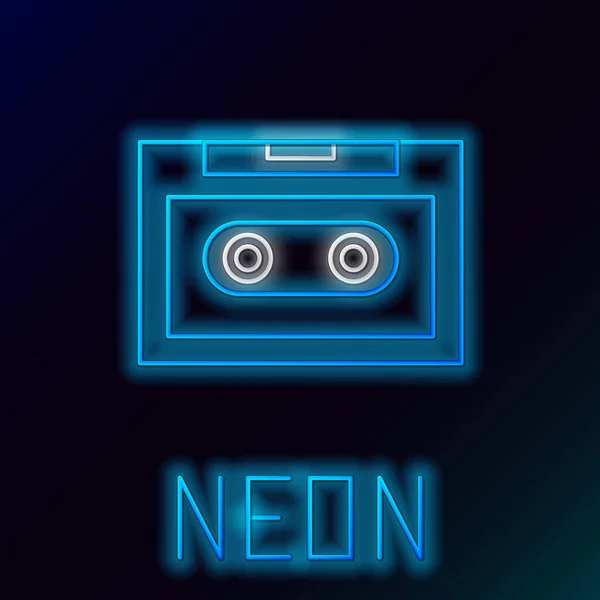 Leuchtendes Neon Line Retro Audio Kassettenband Symbol Isoliert Auf Schwarzem — Stockvektor