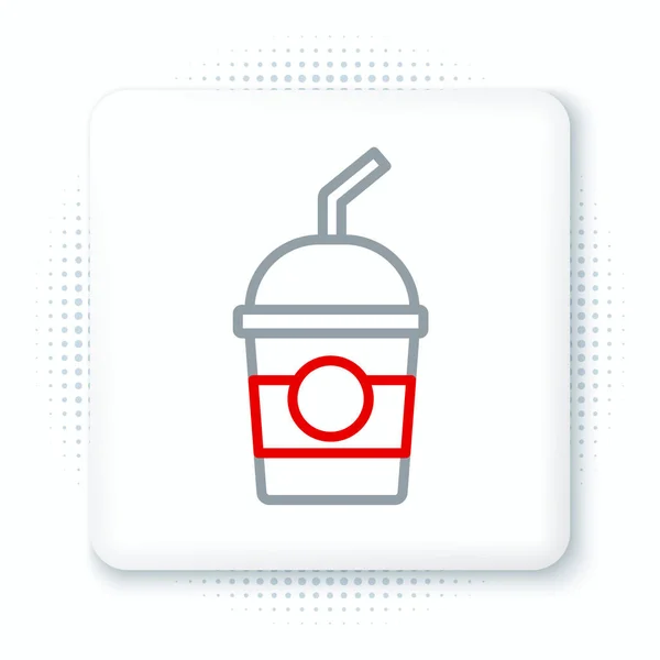 Line Milkshake Icon Isolated White Background Plastic Cup Lid Straw — Stock Vector