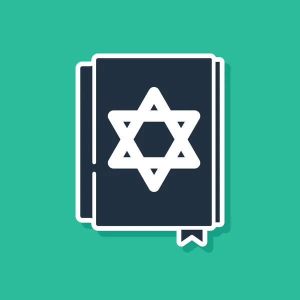 Голубая Икона Еврейской Торы Выделена Зеленом Фоне Пятикнижие Моисея Обложке — стоковый вектор