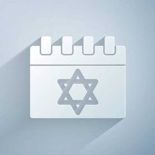 Paper Cut Jewish Calendar Star David Icon Isolated Grey Background — Stock Vector
