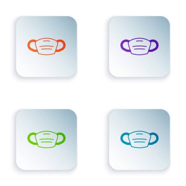 Beyaz arka planda izole edilmiş renkli tıbbi maske simgesi. Kare düğmelere renkli simgeleri yerleştir. Vektör.