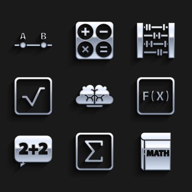 İnsan beyni Sigma sembolünü kelime matematik fonksiyonu matematiksel denklem çözeltisi kök Abaküs ve grafik çizelgesi ikonu ile ayarla. Vektör.
