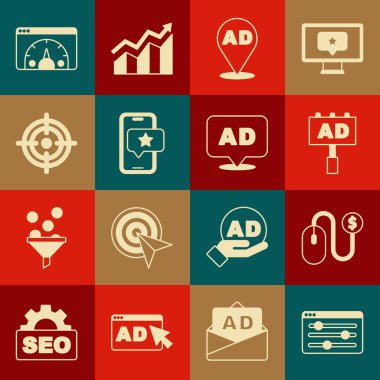 Tarayıcı ayarlama Mobil 'ini gözden geçirme derecelendirme hedefi istatistik ve simgesi ile ayarla. Vektör.