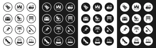 Set Tren Juguete Patinaje Sobre Patines Trampolín Salto Bádminton Shuttlecock — Archivo Imágenes Vectoriales