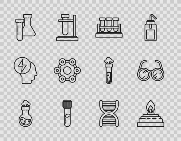 Stel Lijn Testbuis Kolf Chemische Alcohol Gedistilleerde Brander Chemische Formule — Stockvector