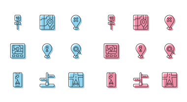 Alkol ya da bira barı konumu arama ve simgesi ile şehir haritası yol trafik işaretleri GPS aygıtını ayarla. Vektör.