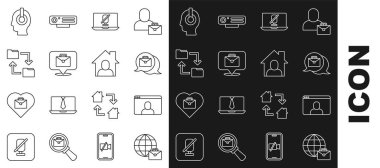 Çevrimiçi çevrimiçi çalışan görüntülü sohbet konferansını ayarla mikrofon dizüstü bilgisayarı Cloud depolama belgesi klasörü Freelancer ve simgesi. Vektör.