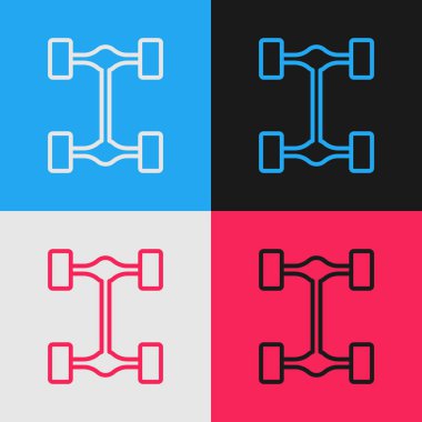 Pop Art Line Chassis araba simgesi renk arkaplanında izole edildi. Vektör.