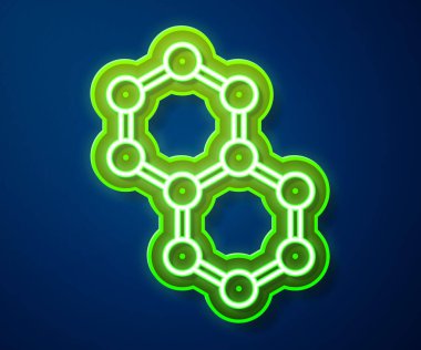 Parlayan neon hattı Molekül simgesi mavi arkaplanda izole edildi. Kimya moleküllerinin yapısı, fen öğretmenlerinin yenilikçi eğitim posteri. Vektör.