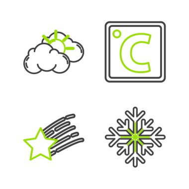 Kar Tanesi Kayan Yıldız Celsius, Güneş ve bulut hava ikonu. Vektör.