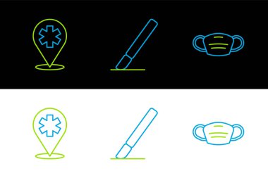 Tıbbi koruma maskesini yerleştirme hastanesi ve cerrahi neşter ikonu. Vektör.