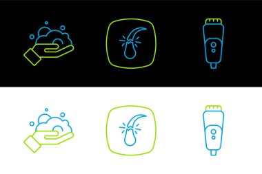 Elektrikli tıraş bıçağı, tıraş köpüğü ve kırık saç kökü ikonu. Vektör.