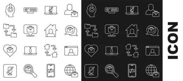 Establecer Línea Funcionamiento Línea Videoconferencia Micrófono Silencioso Portátil Almacenamiento Nube — Vector de stock