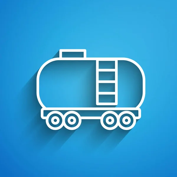 Witte Lijn Olietanker Pictogram Geïsoleerd Blauwe Achtergrond Trein Olietank Spoorwagon — Stockvector